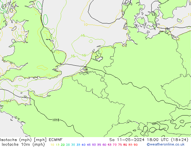 Isotachen (mph) ECMWF Sa 11.05.2024 18 UTC