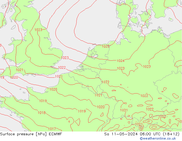 Bodendruck ECMWF Sa 11.05.2024 06 UTC