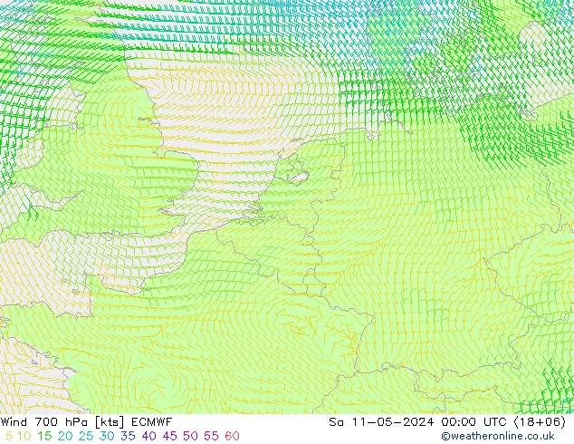 Wind 700 hPa ECMWF So 11.05.2024 00 UTC