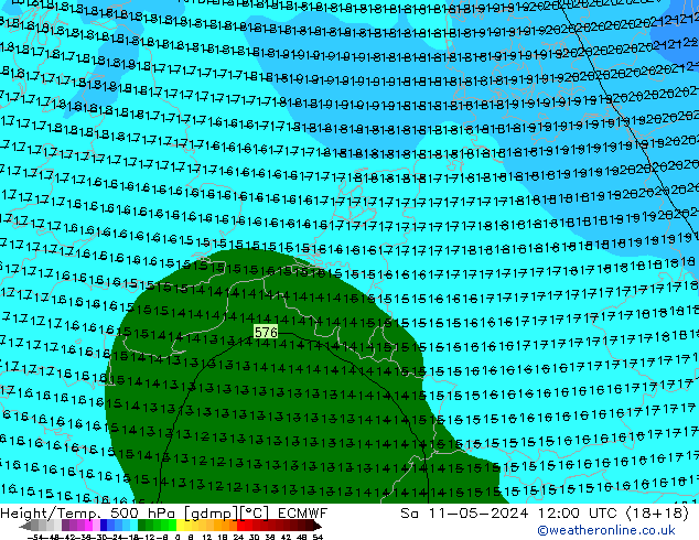 Z500/Rain (+SLP)/Z850 ECMWF Sa 11.05.2024 12 UTC