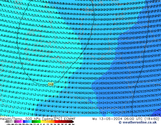 Z500/Yağmur (+YB)/Z850 ECMWF Pzt 13.05.2024 06 UTC