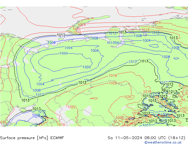 Presión superficial ECMWF sáb 11.05.2024 06 UTC