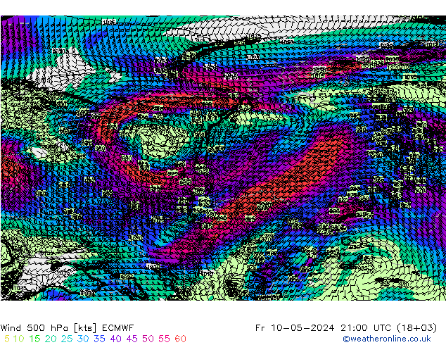 Wind 500 hPa ECMWF Fr 10.05.2024 21 UTC