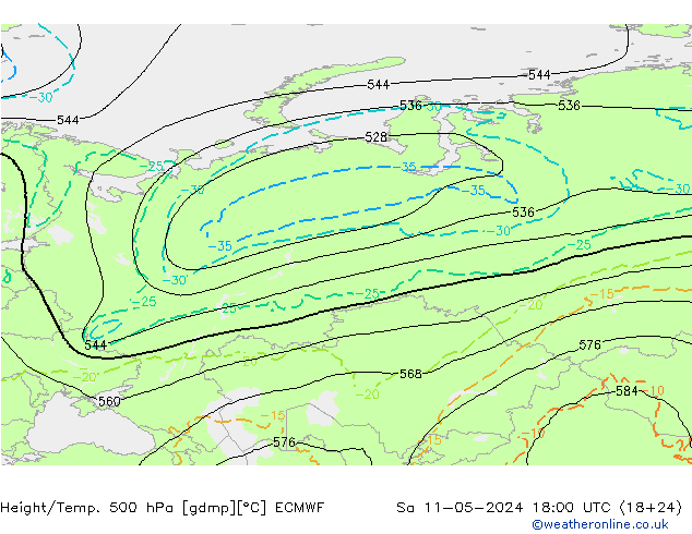 Height/Temp. 500 hPa ECMWF Sa 11.05.2024 18 UTC