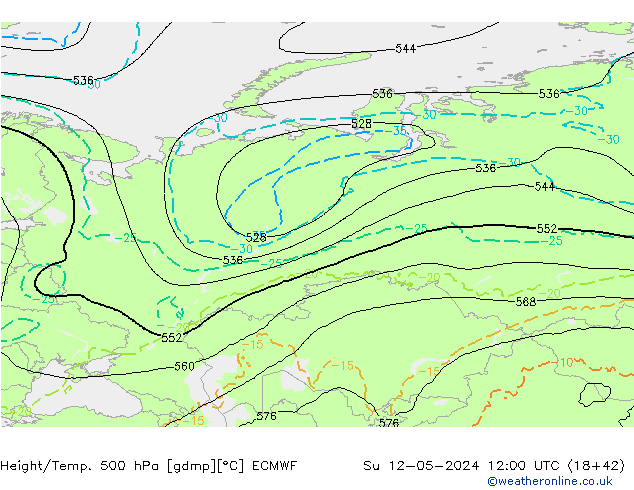 Z500/Rain (+SLP)/Z850 ECMWF  12.05.2024 12 UTC