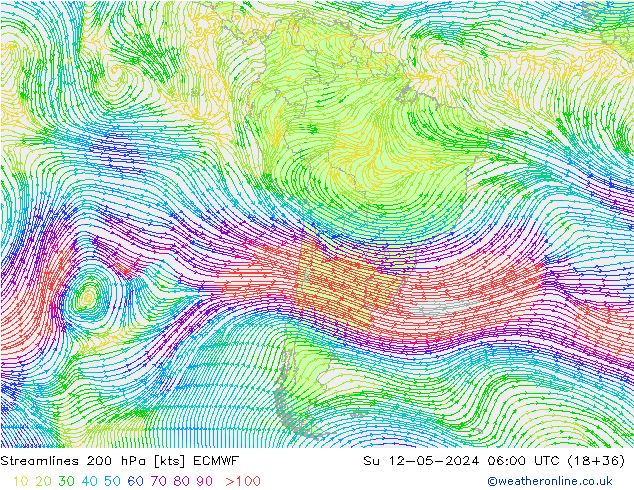 Streamlines 200 hPa ECMWF Su 12.05.2024 06 UTC