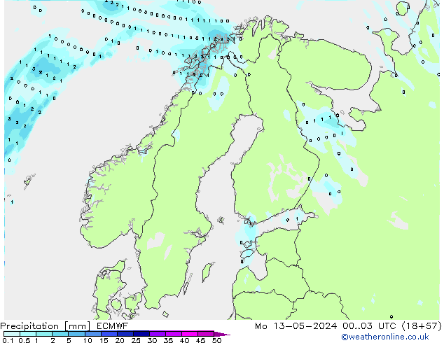 precipitação ECMWF Seg 13.05.2024 03 UTC