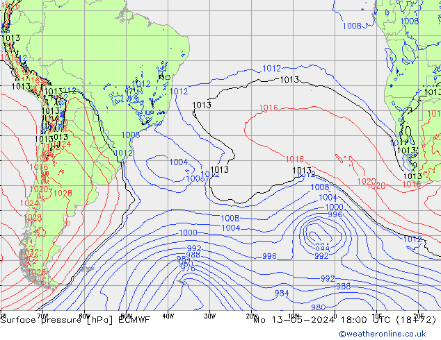 Luchtdruk (Grond) ECMWF ma 13.05.2024 18 UTC