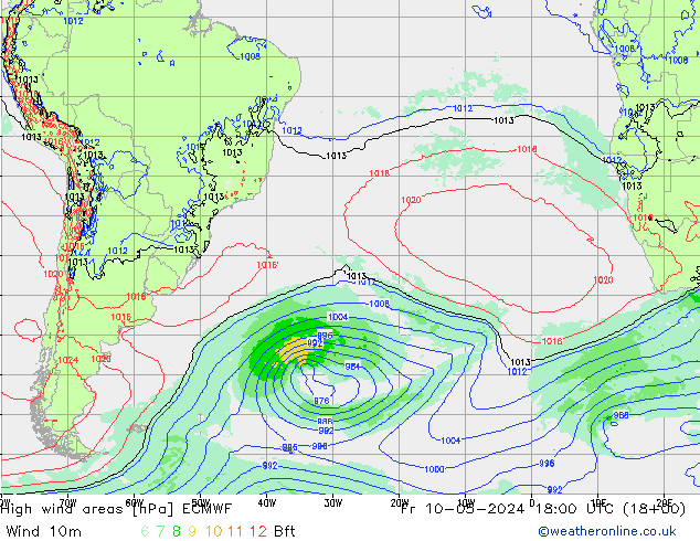 High wind areas ECMWF Sex 10.05.2024 18 UTC