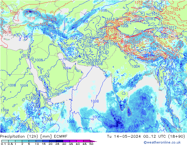 降水量 (12h) ECMWF 星期二 14.05.2024 12 UTC