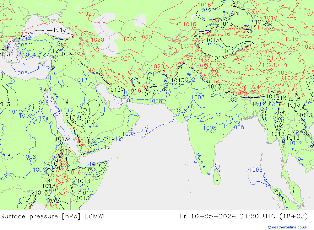 地面气压 ECMWF 星期五 10.05.2024 21 UTC