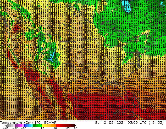 Temperature (2m) ECMWF Ne 12.05.2024 03 UTC