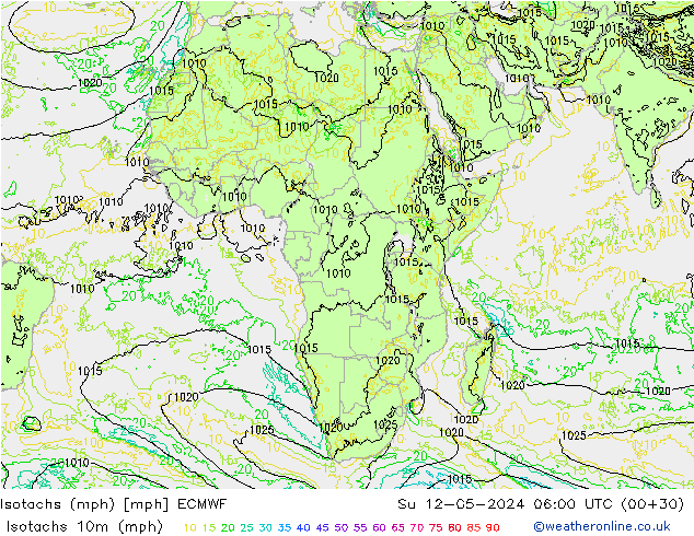 Isotachs (mph) ECMWF dim 12.05.2024 06 UTC