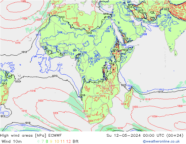 High wind areas ECMWF dim 12.05.2024 00 UTC
