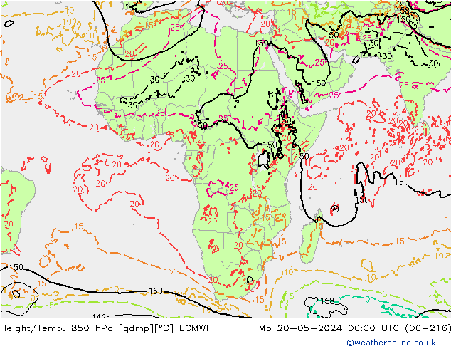 Height/Temp. 850 hPa ECMWF lun 20.05.2024 00 UTC