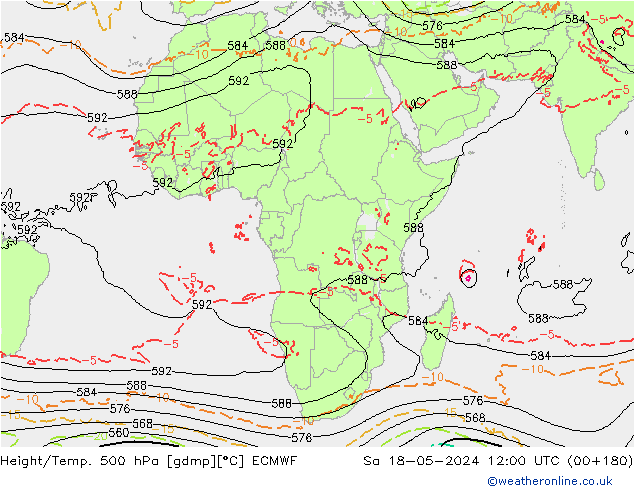 Z500/Rain (+SLP)/Z850 ECMWF сб 18.05.2024 12 UTC