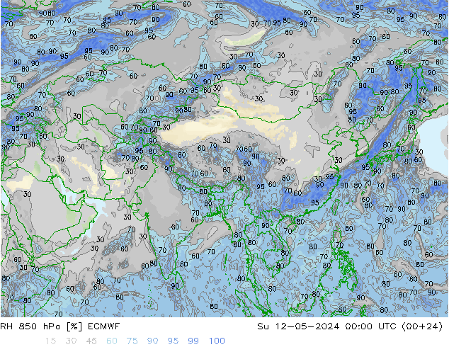 RH 850 hPa ECMWF nie. 12.05.2024 00 UTC