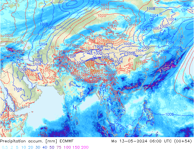 Precipitation accum. ECMWF Seg 13.05.2024 06 UTC