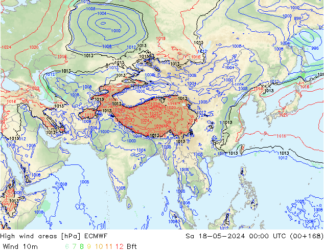 yüksek rüzgarlı alanlar ECMWF Cts 18.05.2024 00 UTC