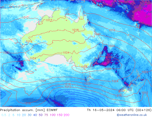 Precipitation accum. ECMWF чт 16.05.2024 06 UTC
