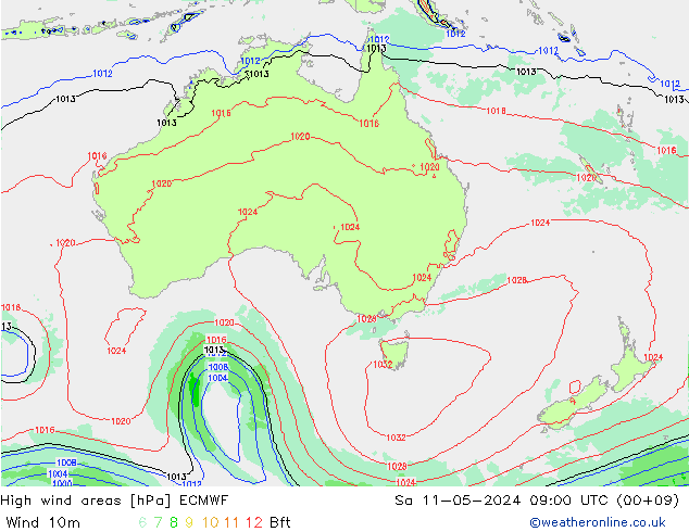 High wind areas ECMWF  11.05.2024 09 UTC