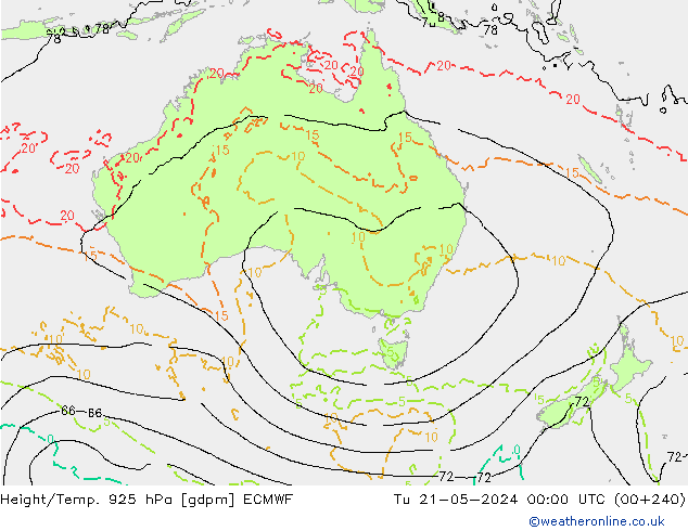 Yükseklik/Sıc. 925 hPa ECMWF Sa 21.05.2024 00 UTC