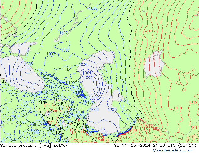 Surface pressure ECMWF Sa 11.05.2024 21 UTC