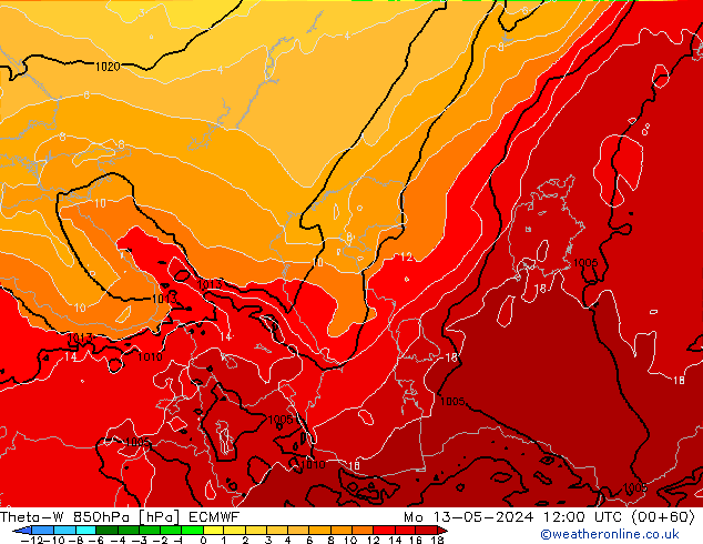 Theta-W 850hPa ECMWF lun 13.05.2024 12 UTC