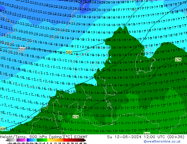 Z500/Rain (+SLP)/Z850 ECMWF Su 12.05.2024 12 UTC