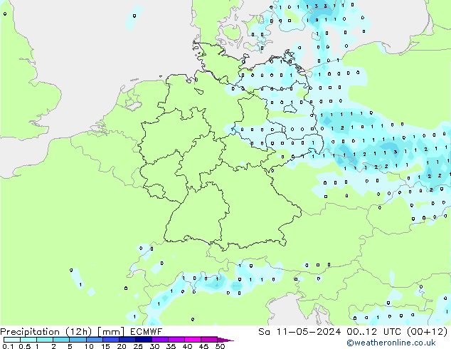 Precipitación (12h) ECMWF sáb 11.05.2024 12 UTC