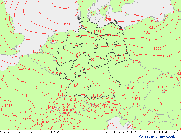 Surface pressure ECMWF Sa 11.05.2024 15 UTC