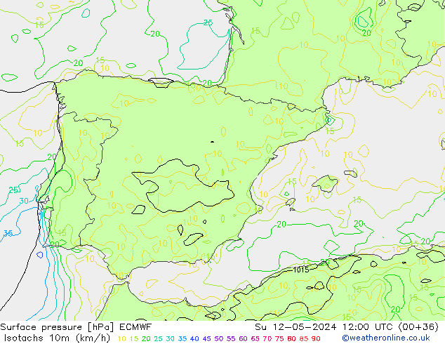 Isotachs (kph) ECMWF Вс 12.05.2024 12 UTC