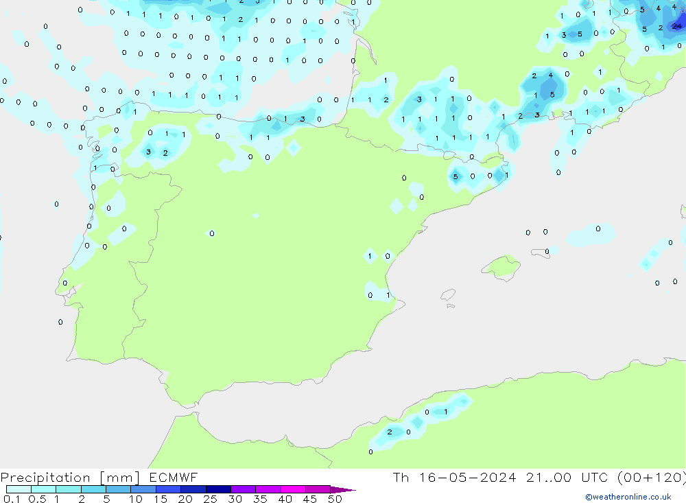 Neerslag ECMWF do 16.05.2024 00 UTC