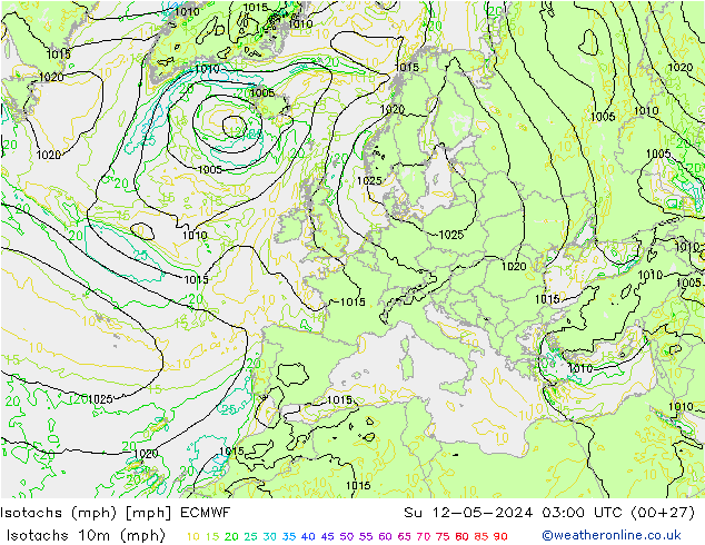 Isotachs (mph) ECMWF Su 12.05.2024 03 UTC