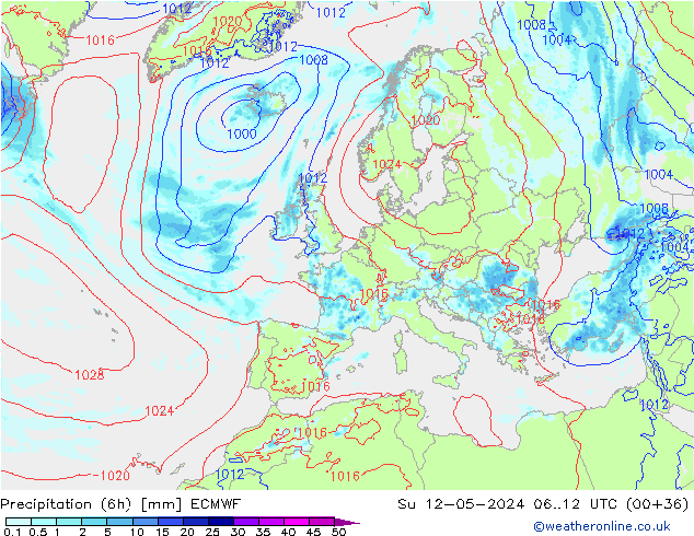 Z500/Rain (+SLP)/Z850 ECMWF dom 12.05.2024 12 UTC