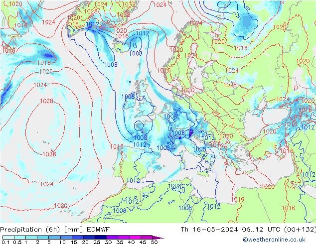 Z500/Rain (+SLP)/Z850 ECMWF jeu 16.05.2024 12 UTC