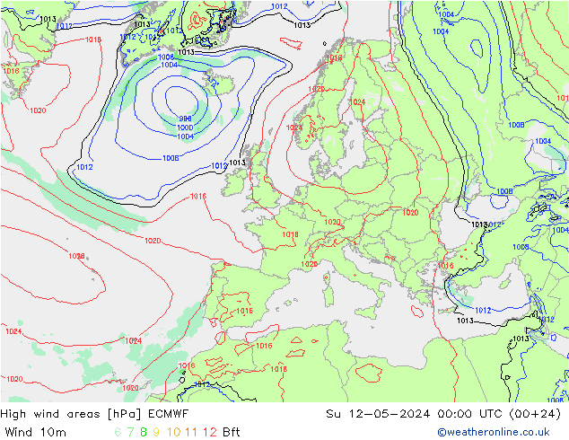 High wind areas ECMWF  12.05.2024 00 UTC