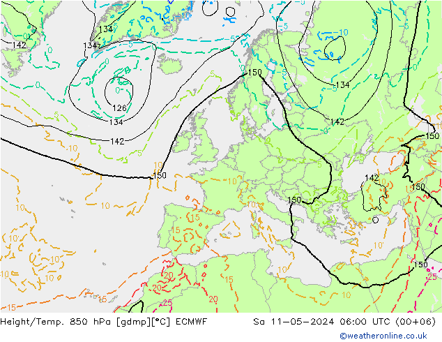 Z500/Rain (+SLP)/Z850 ECMWF 星期六 11.05.2024 06 UTC