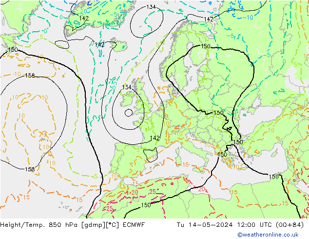 Geop./Temp. 850 hPa ECMWF mar 14.05.2024 12 UTC