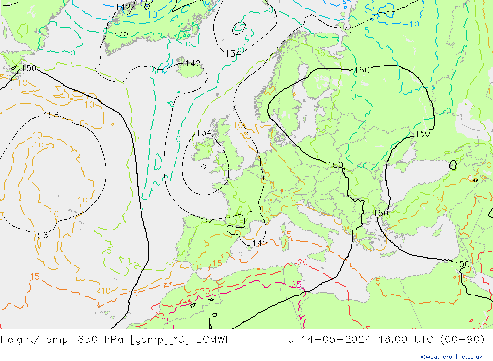 Height/Temp. 850 hPa ECMWF Di 14.05.2024 18 UTC