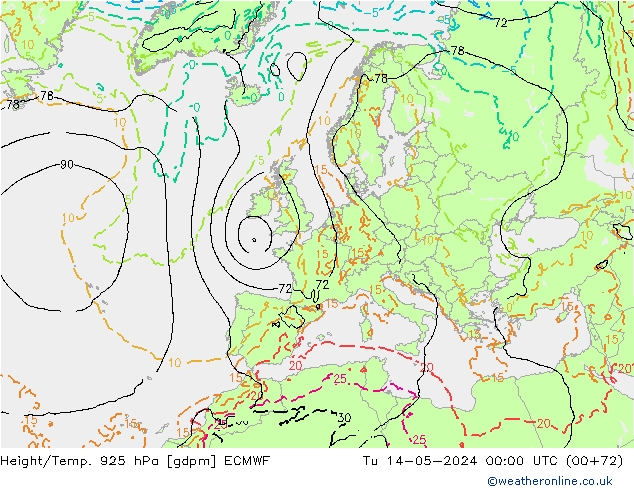 Height/Temp. 925 hPa ECMWF Di 14.05.2024 00 UTC