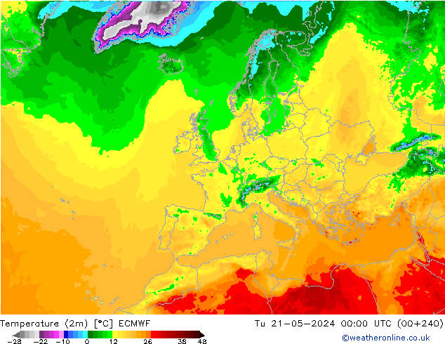 карта температуры ECMWF вт 21.05.2024 00 UTC