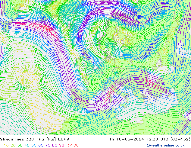 ветер 300 гПа ECMWF чт 16.05.2024 12 UTC