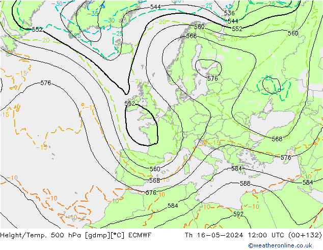 Hoogte/Temp. 500 hPa ECMWF do 16.05.2024 12 UTC