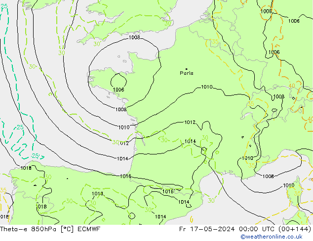 Theta-e 850hPa ECMWF Cu 17.05.2024 00 UTC