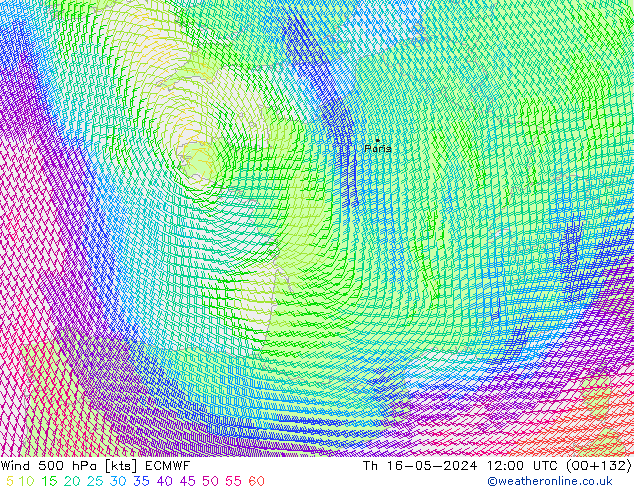 Viento 500 hPa ECMWF jue 16.05.2024 12 UTC