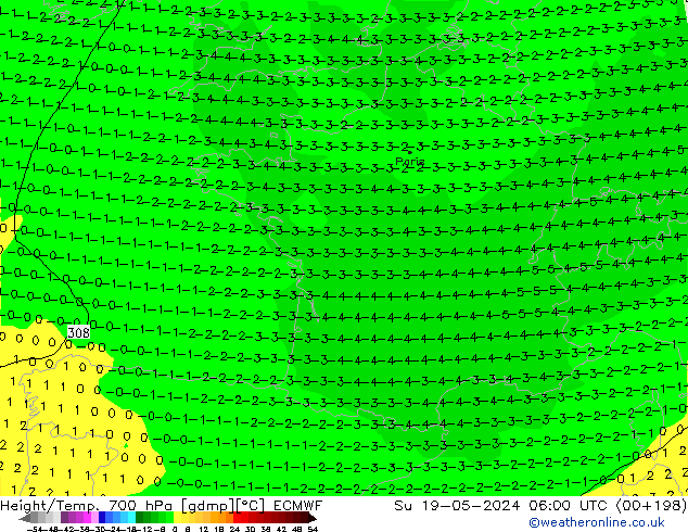 Height/Temp. 700 hPa ECMWF nie. 19.05.2024 06 UTC