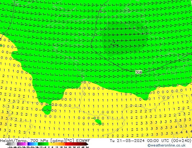 Geop./Temp. 700 hPa ECMWF mar 21.05.2024 00 UTC