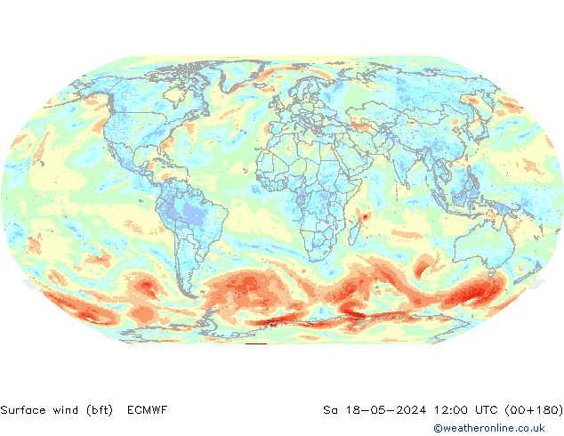 Surface wind (bft) ECMWF Sa 18.05.2024 12 UTC