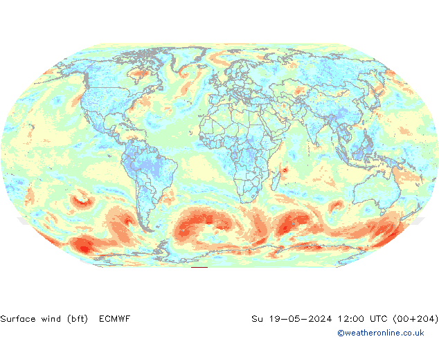 Wind 10 m (bft) ECMWF zo 19.05.2024 12 UTC